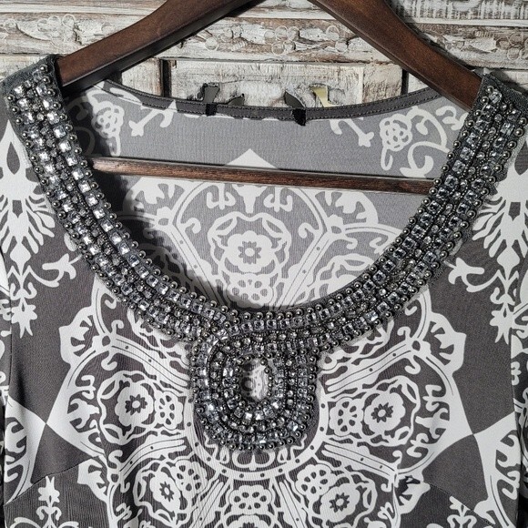 INC International Concept Boho Tunic Dress with Rhinestone Neckline 3/4 sleeve - Picture 5 of 9